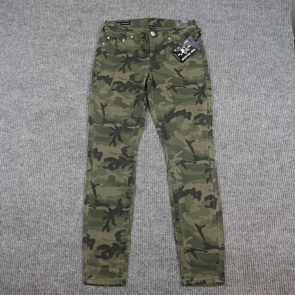 True Religion Halle Womens 28 Olive Camo Mid Rise Super Skinny Jeans 204298